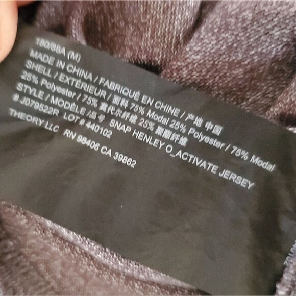 Theory Snap Henley Shirt in Modal Jersey Long Sleeve Relaxed Fit Gray Medium - Picture 11 of 11